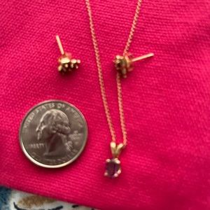 10k gold authentic Ruby earrings and necklace set.